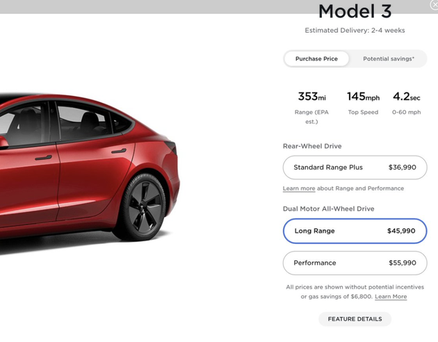 特斯拉美国官网显示model3预计交付时间缩短至24周