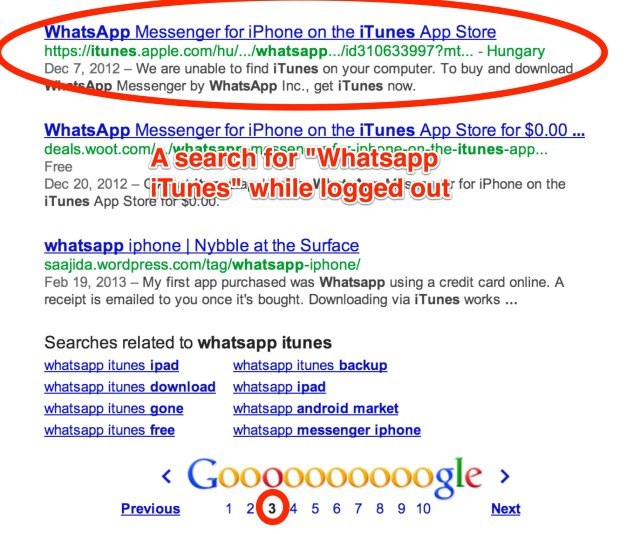 在google里搜索ios应用，返回的itunes链接排名下降了（已更新）