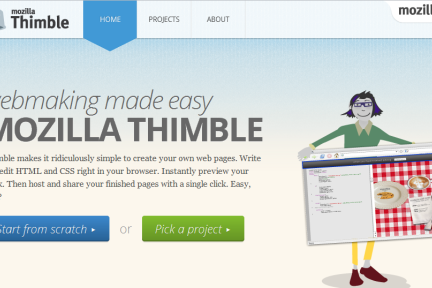 Mozilla推出HTML/CSS在线交互式学习网站Thimble：左侧编辑，右侧实时预览，带有大量真实案例