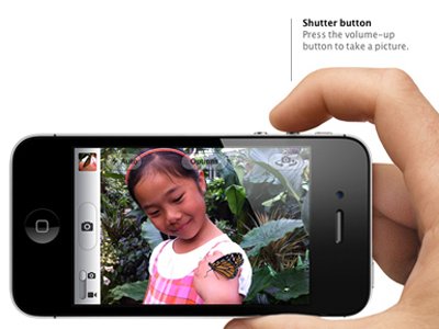 iOS 5 lets you snap pictures using the volume up button and remote.