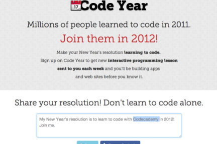 趣味编程网站Codecademy的新年编程学习项目Code Year推出仅48小时，注册用户已突破10万