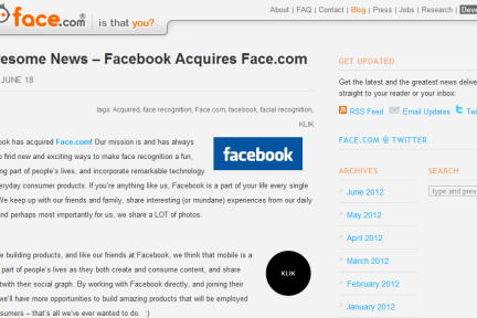 Facebook 收购脸部识别公司 Face.com，价格约 6000 万美元-36氪
