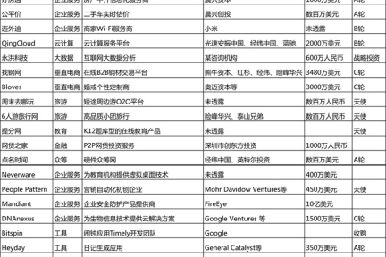 一周投融资简报（12.30—01.05）企业服务、垂直电商、旅游、点名时间、QingCloud