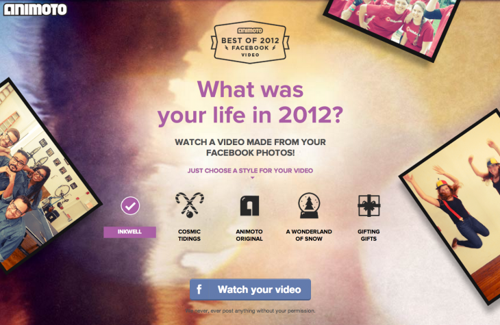 在线视频制作和分享Web应用Animoto要用你的Facebook照片回顾2012