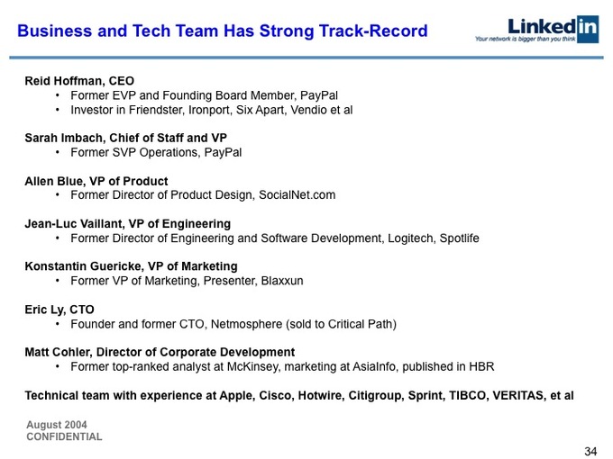 2004年LinkedIn B轮融资计划书开封：如今股价已达227美元的它当年是怎么融资的