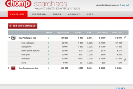 App搜索引擎Chomp推出竞价排名广告搜索，类似Google的AdWords