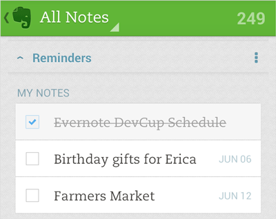 Evernote提醒功能登陆Android