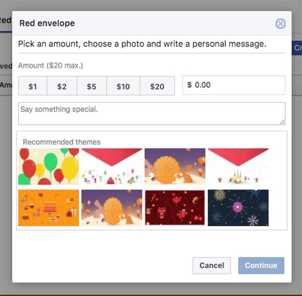 Facebook正在测试红包功能，最大金额133元要小于微信
