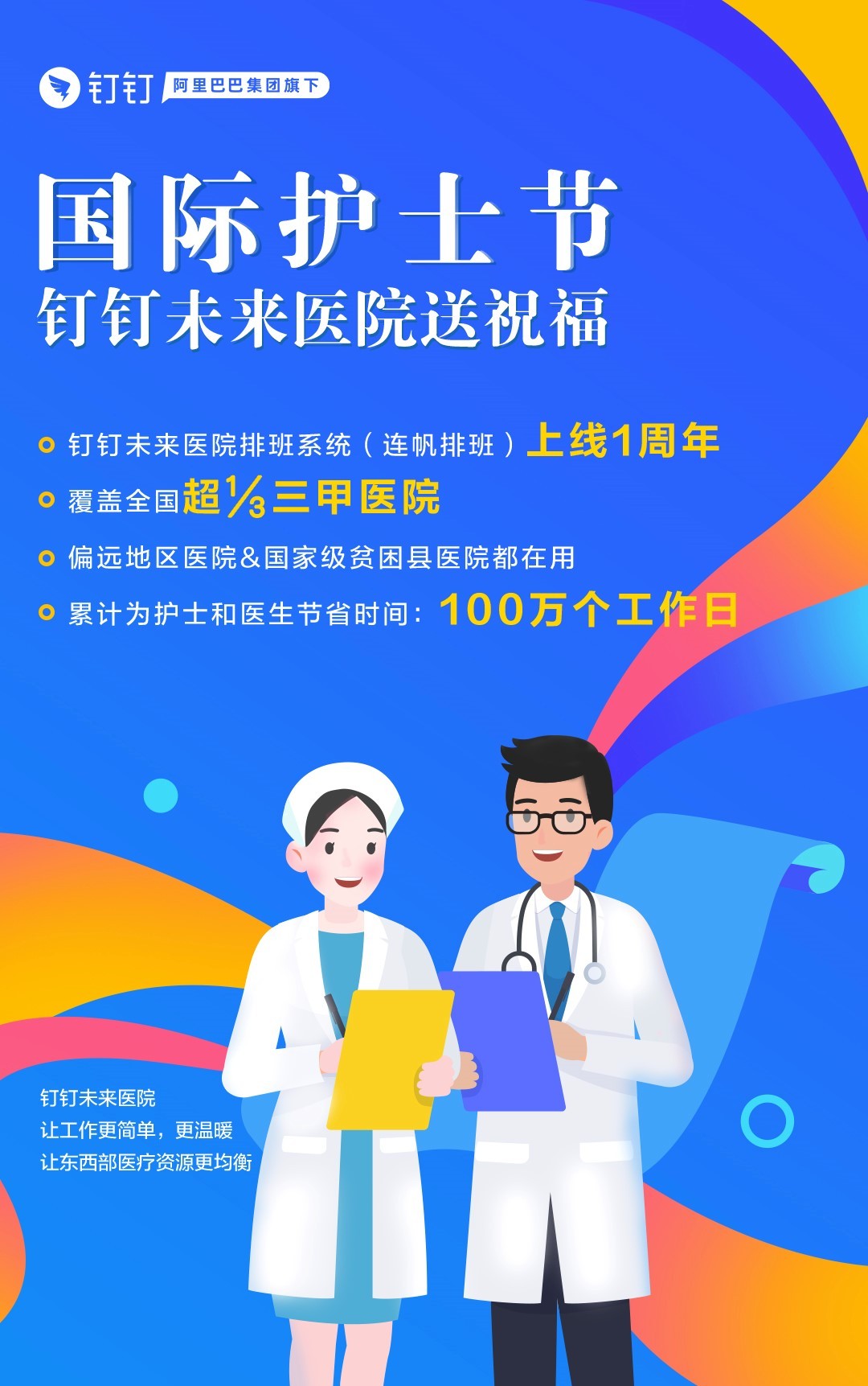 钉钉未来医院交出排班成绩单：一年覆盖超1/3三甲医院，省出超百万工作日