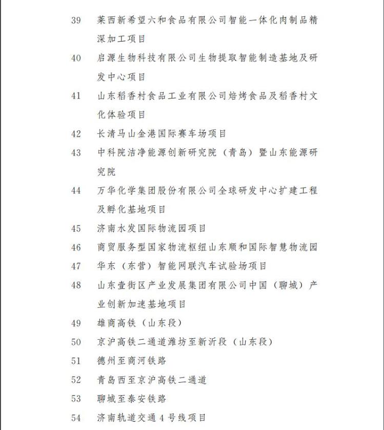 山东公布2020年重大项目名单