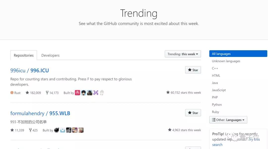 不要996！——程序员创建955.WLB不加班公司名单，GitHub周榜第二，标星过万