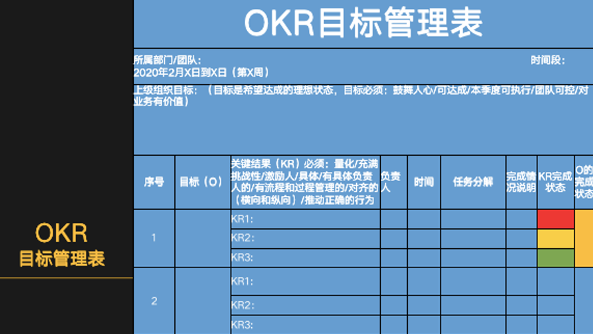 我为大家设计了一张okr的模板表格