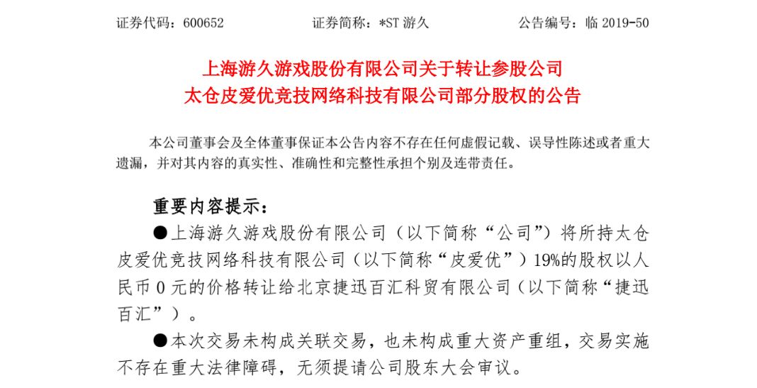 游久游戏0元转让赛事承办商19%股权，千亿规模的电竞产业“冰火两重天”
