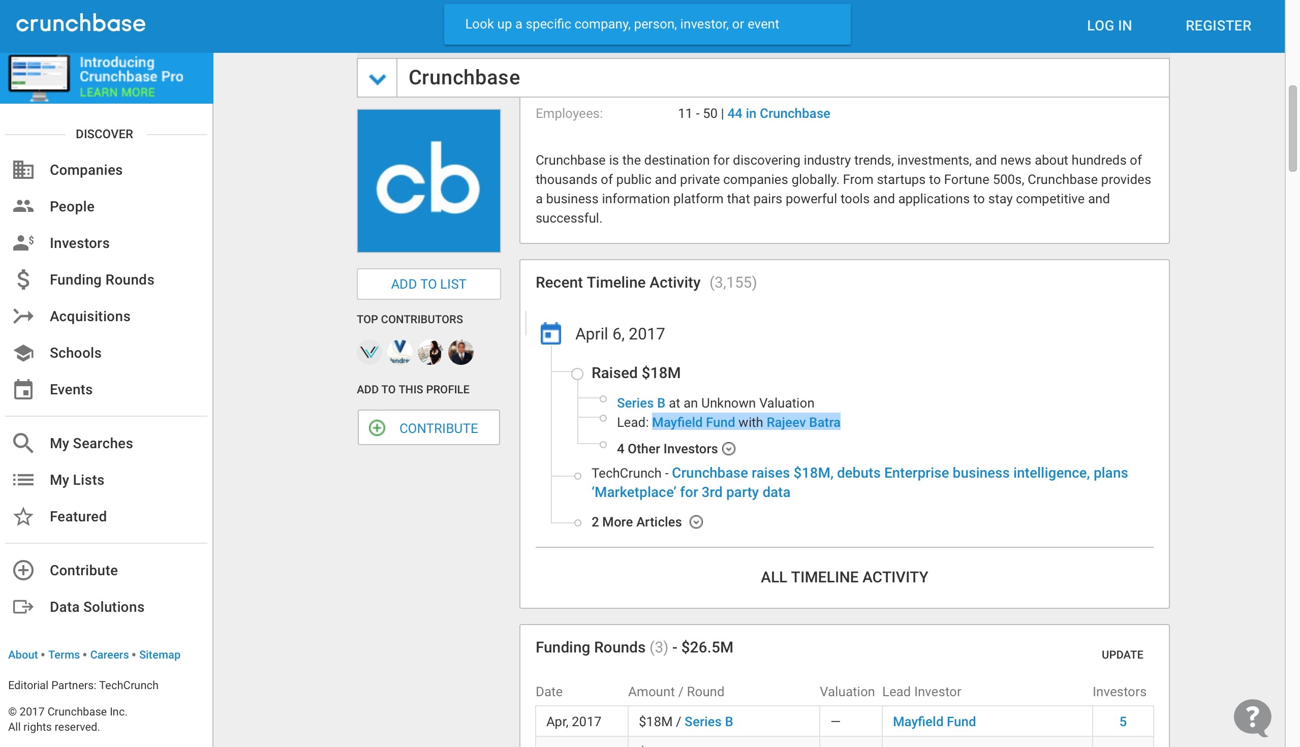 完成1800 万美元B 轮融资，Crunchbase 推出智能企业服务-36氪