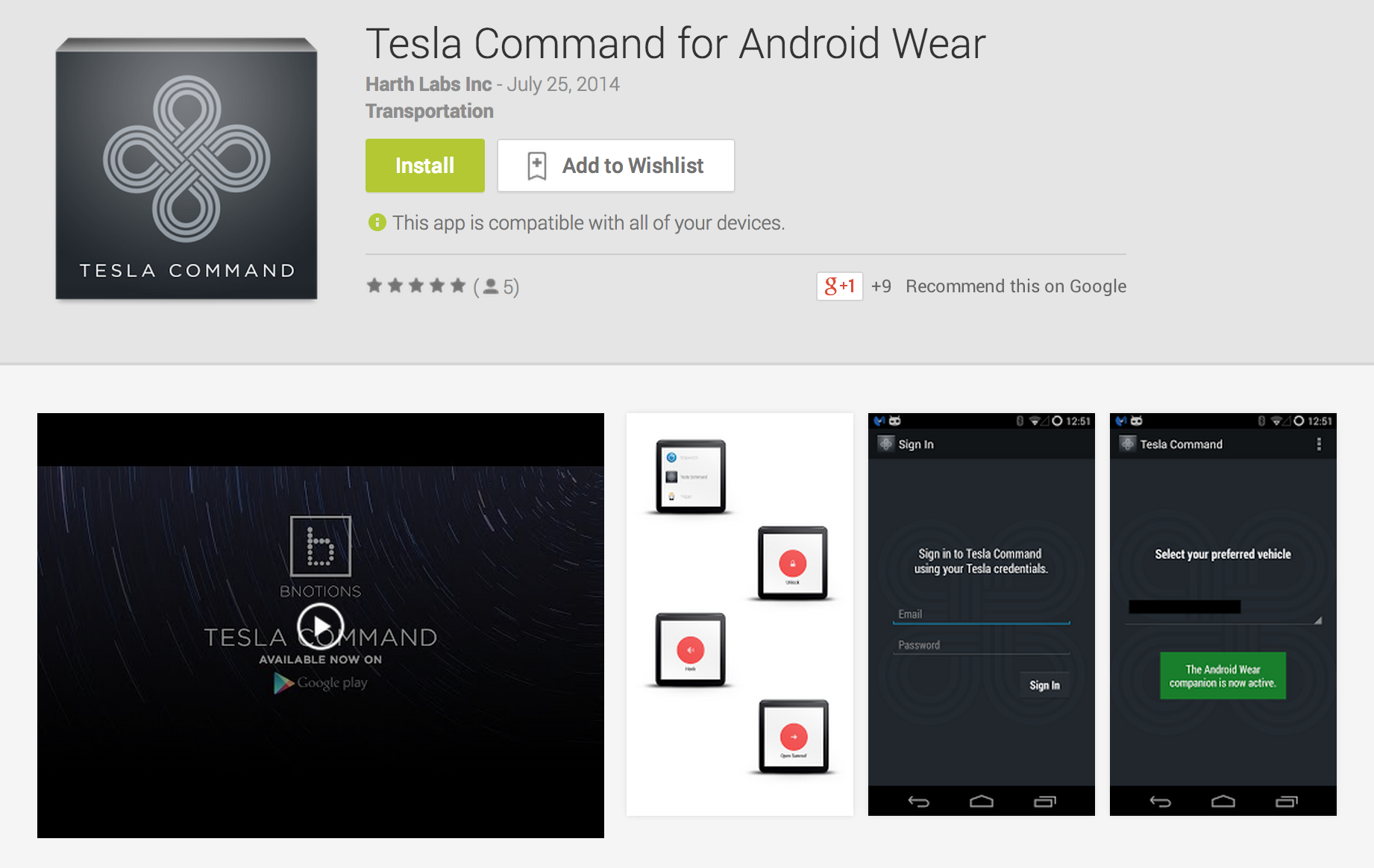 tesla android wear