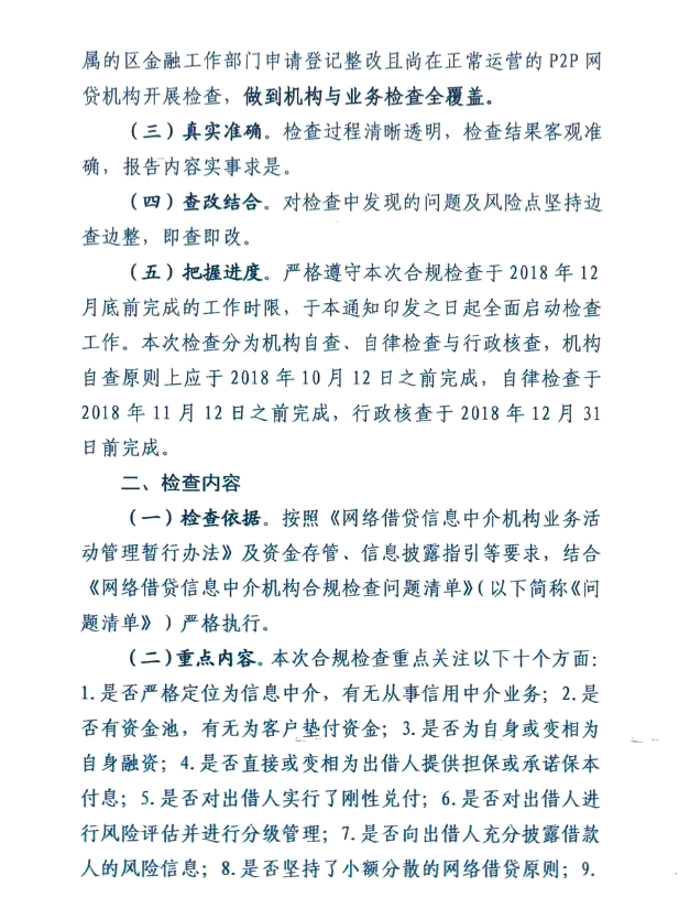 深圳下发P2P网贷合规检查通知，于2018年12月底前完成合规检查