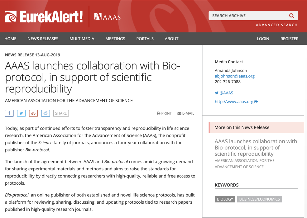做生物界的GitHub，「Bio-protocol」与Science/AAAS合作，提高实验可重复性 | 36氪新药新疗法