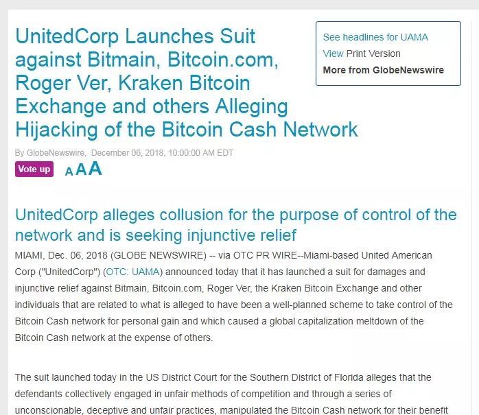 比特大陆又遭起诉，UnitedCorp称其操纵BCH硬分叉