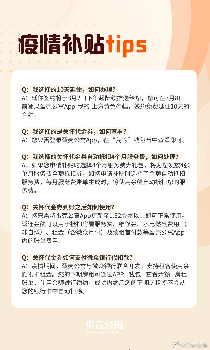 蛋壳公寓：疫情补贴陆续发放，可支付租金但不可提现