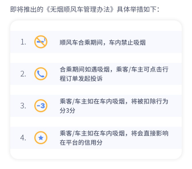 嘀嗒出行制定《无烟顺风车管理办法（试行）征求意见稿》