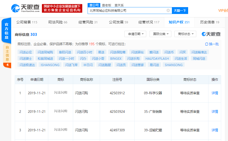 闪送注册“闪送闪购”商标