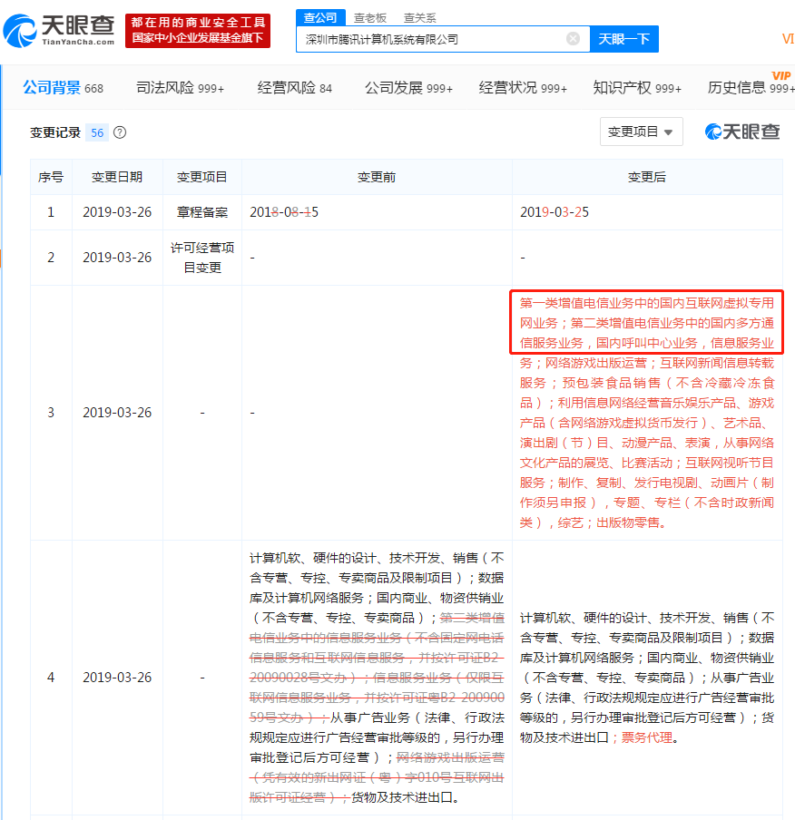 腾讯新增电信业务经营范围