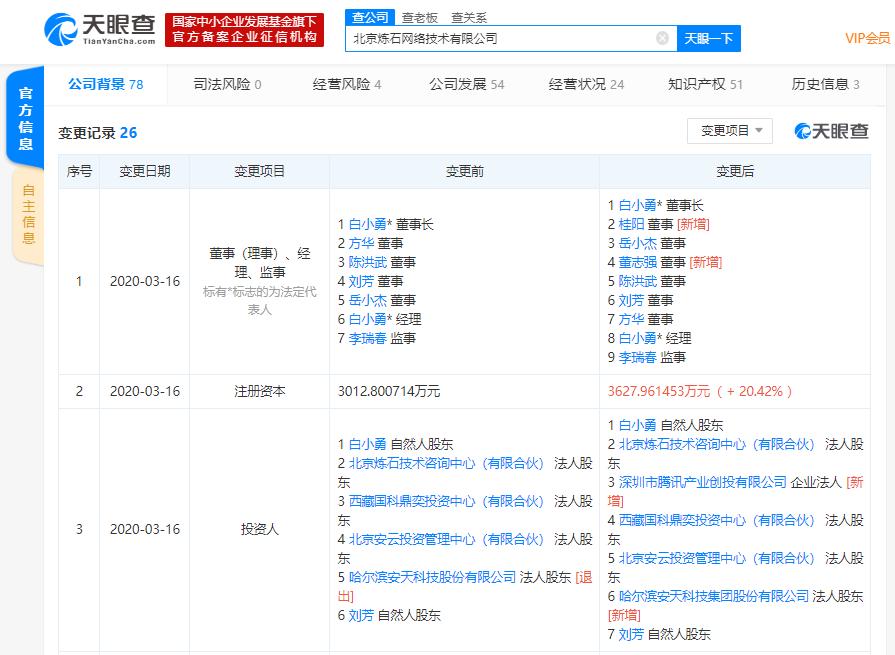腾讯投资数据安全厂商“炼石网络”，成为其第三大股东