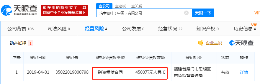 瑞幸抵押咖啡机等物做债务担保