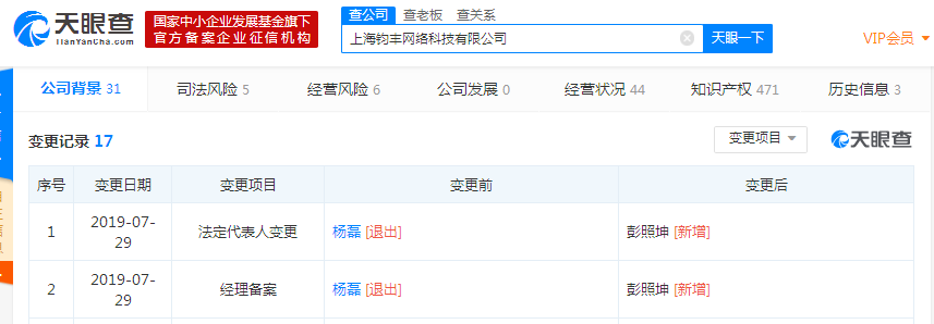 哈啰出行子公司上海钧丰网络科技有限公司法定代表人变更