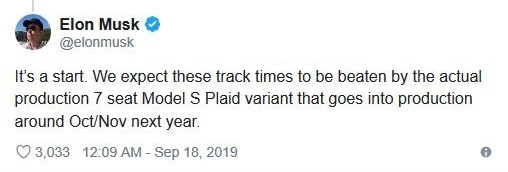 马斯克：特斯拉Model S Plaid车型将于明年10月或11月投产