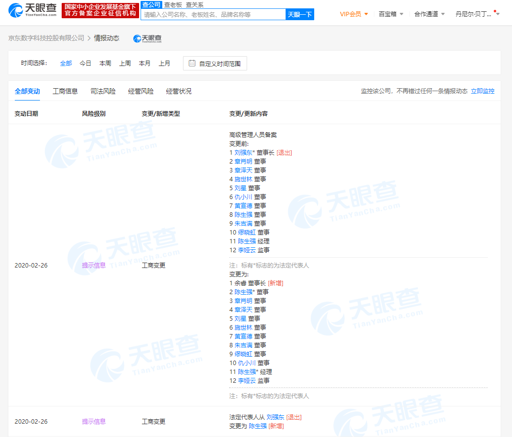 刘强东卸任京东数科法定代表人、董事长