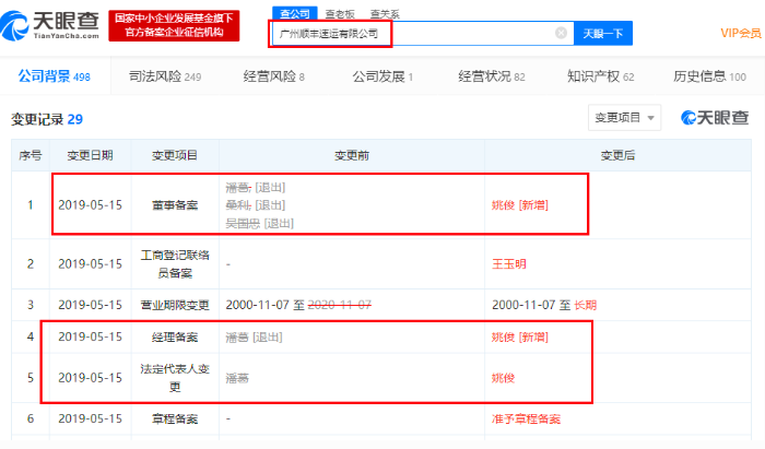广州顺丰速运有限公司高层管理人员变更