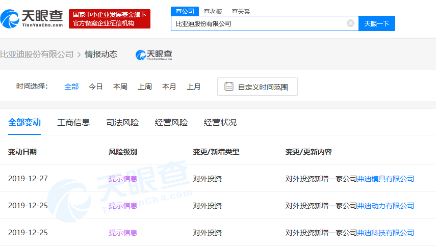 比亚迪斥资3亿成立3家全资子公司