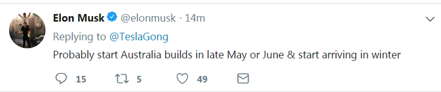 马斯克：Model 3澳大利亚工厂将在5月下旬或者6月开工建设