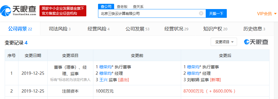 美团云发生注册资本变更，增幅达8600%