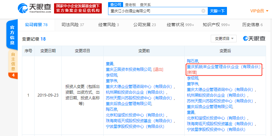 江小白运营主体发生投资人变更，红杉资本成新增投资方