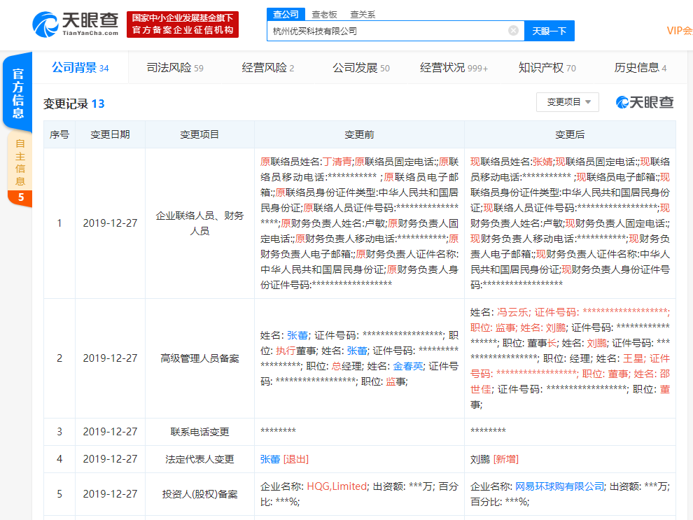 考拉海购旗下公司发生工商变更，张蕾及多名高管退出