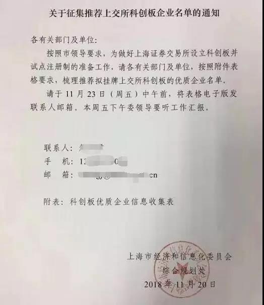上海经信委要求有关单位梳理推荐拟挂牌科创板企业
