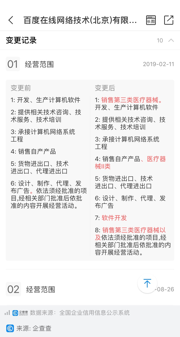 百度或涉足医疗，经营范围新增销售医疗器械等