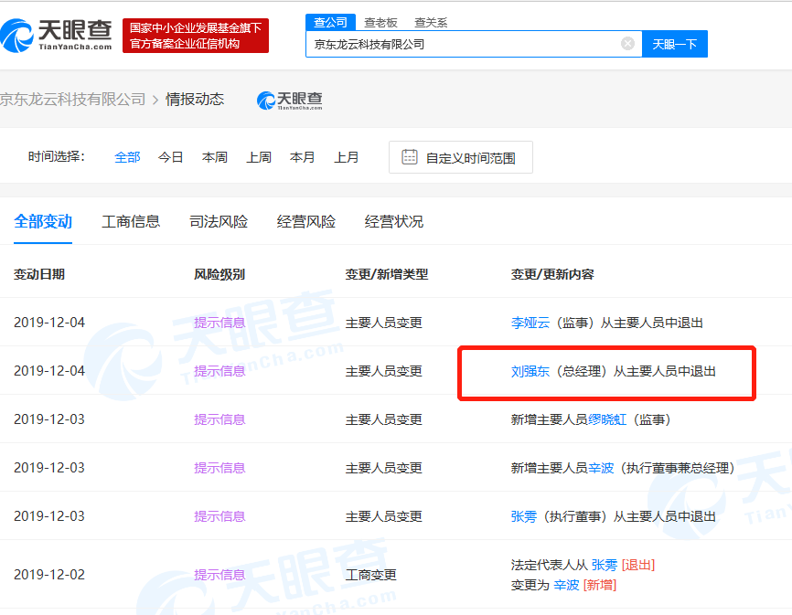 京东旗下2家公司发生工商变更，刘强东卸任经理