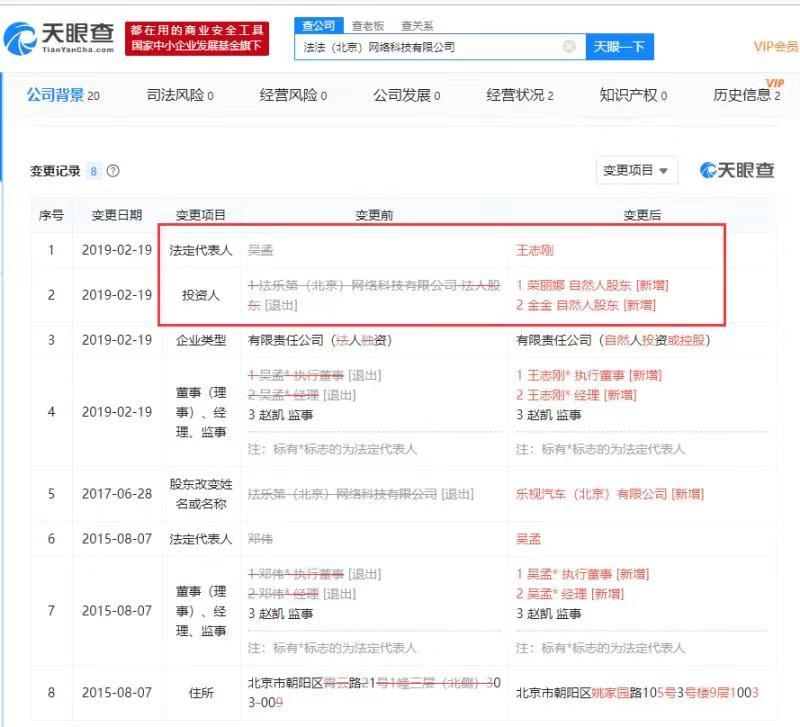 FF系法法北京公司发生法定代表人变更