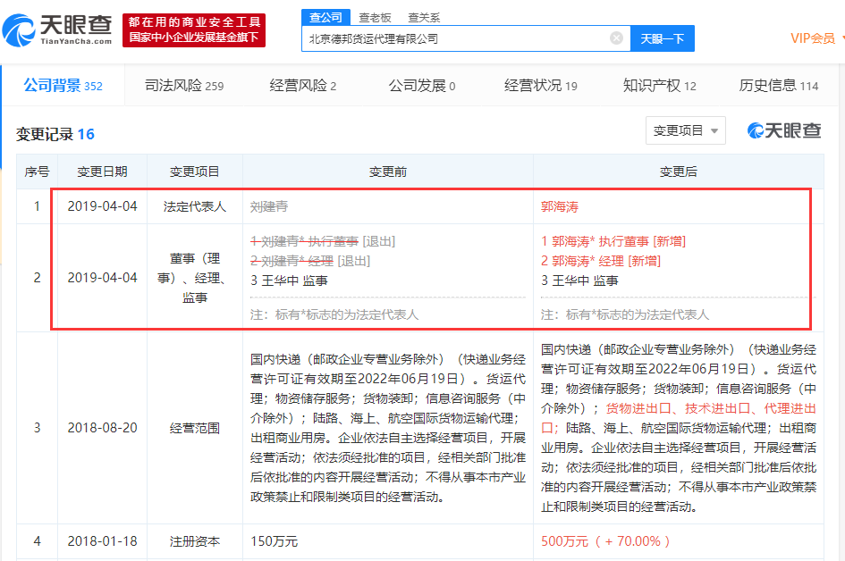 德邦物流旗下全资子公司法定代表人变更