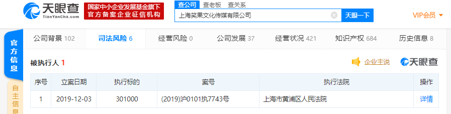 《吐槽大会》出品方笑果文化被列为被执行人