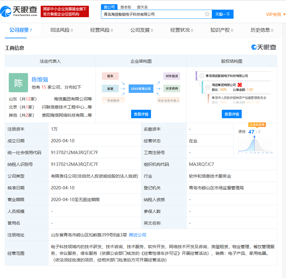 海信全资成立智能电子新公司