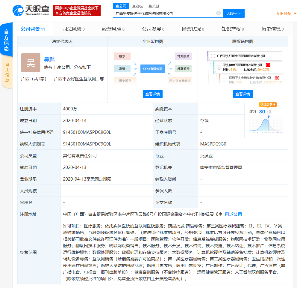 平安好医生新成立广西互联网医院