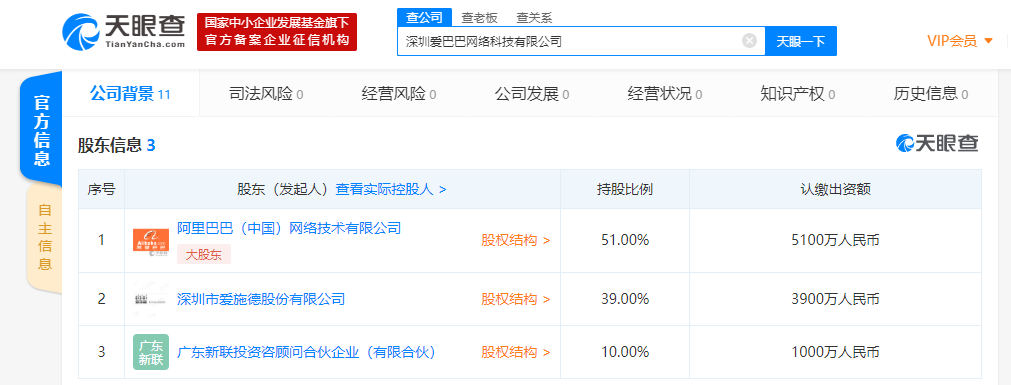 阿里巴巴与爱施德股份等合资成立新公司，注册资本1亿人民币