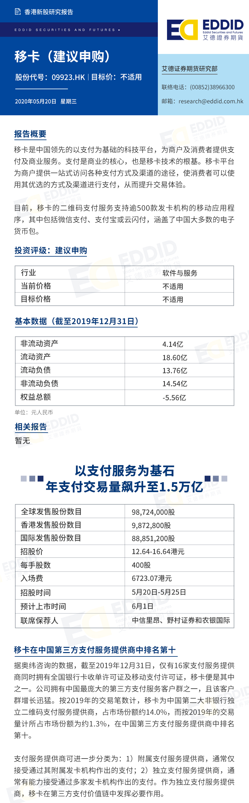 港股公司研究报告：移卡