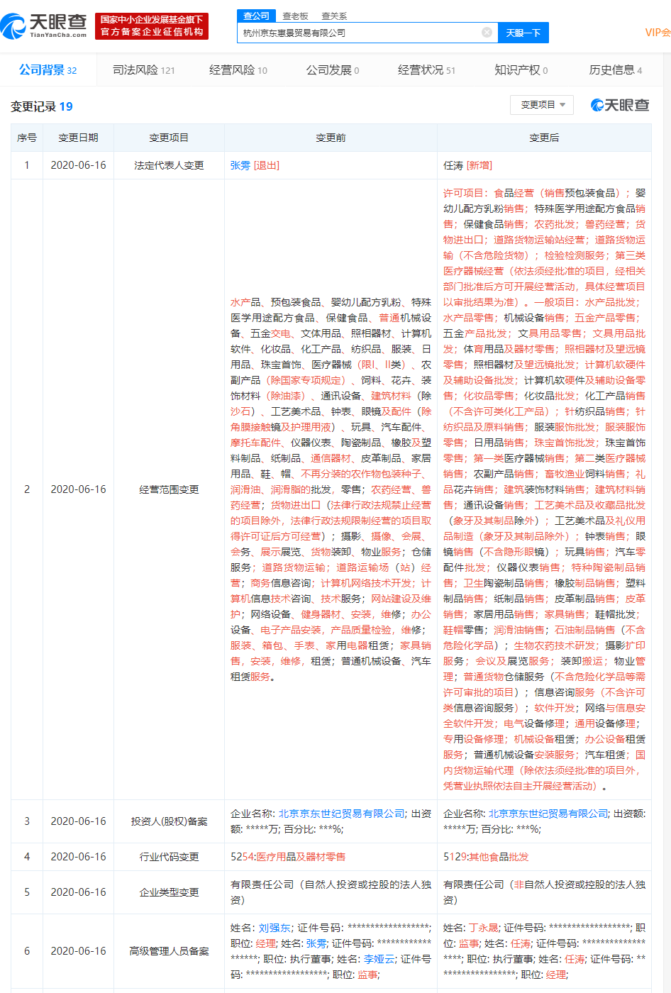杭州京东惠景贸易有限公司发生工商变更