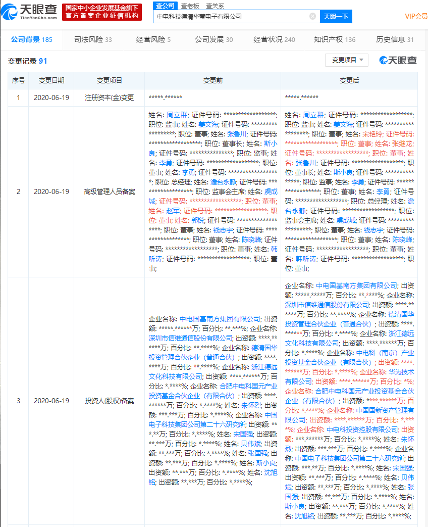 华为入股中电科技德清华莹电子有限公司