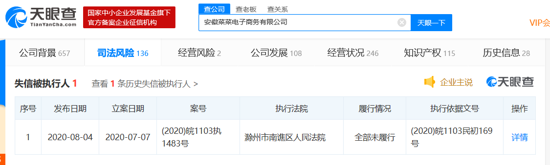 呆萝卜关联公司被列为失信被执行人